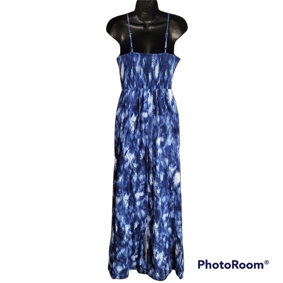 INC Blue And White Tie Dye Wide Leg V-Neck Jumpsuit With Pockets Size Small - Picture 2 of 7